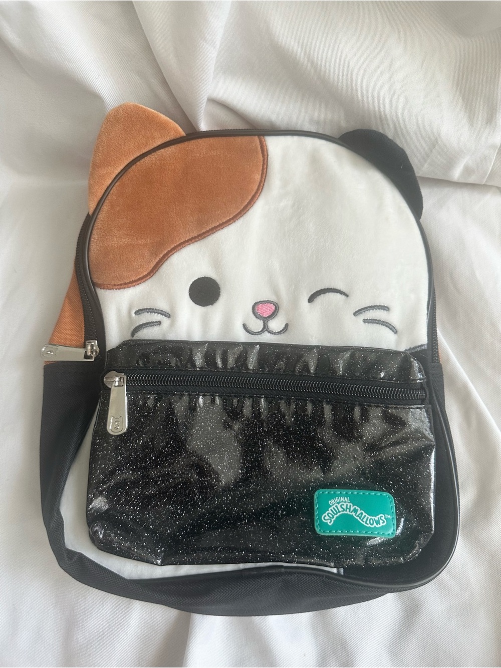 Squishmallows Cat Mini Backpack Kids Plush Black Glitter Pocket Bag